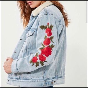 Levi’s rose embroidered Sherpa Jean jacket